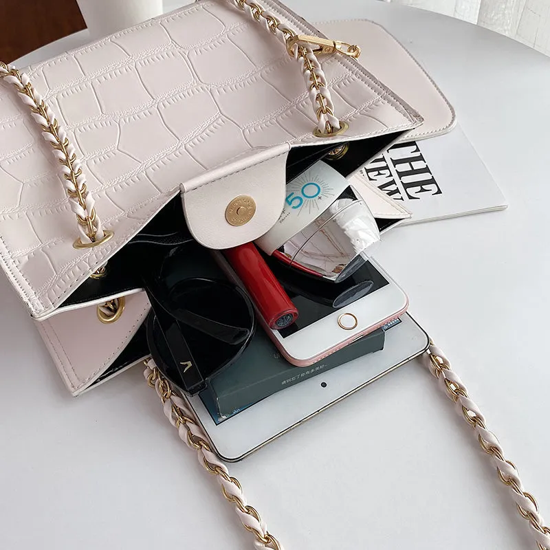 Faux Leather Cross Bags Set For Women Solid Color Shoulder Handbags
