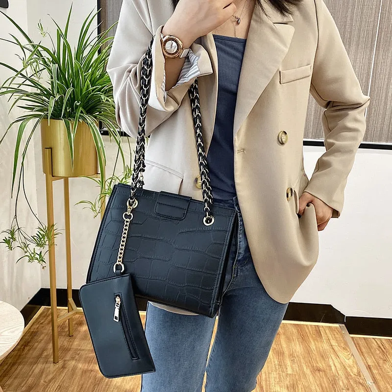 Faux Leather Cross Bags Set For Women Solid Color Shoulder Handbags