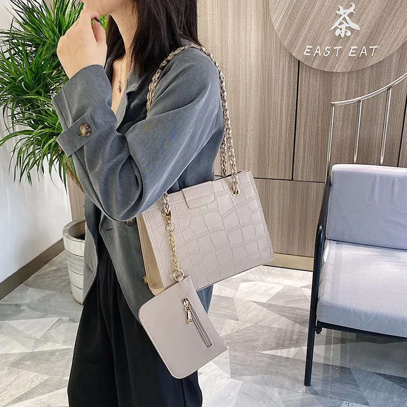 Faux Leather Cross Bags Set For Women Solid Color Shoulder Handbags