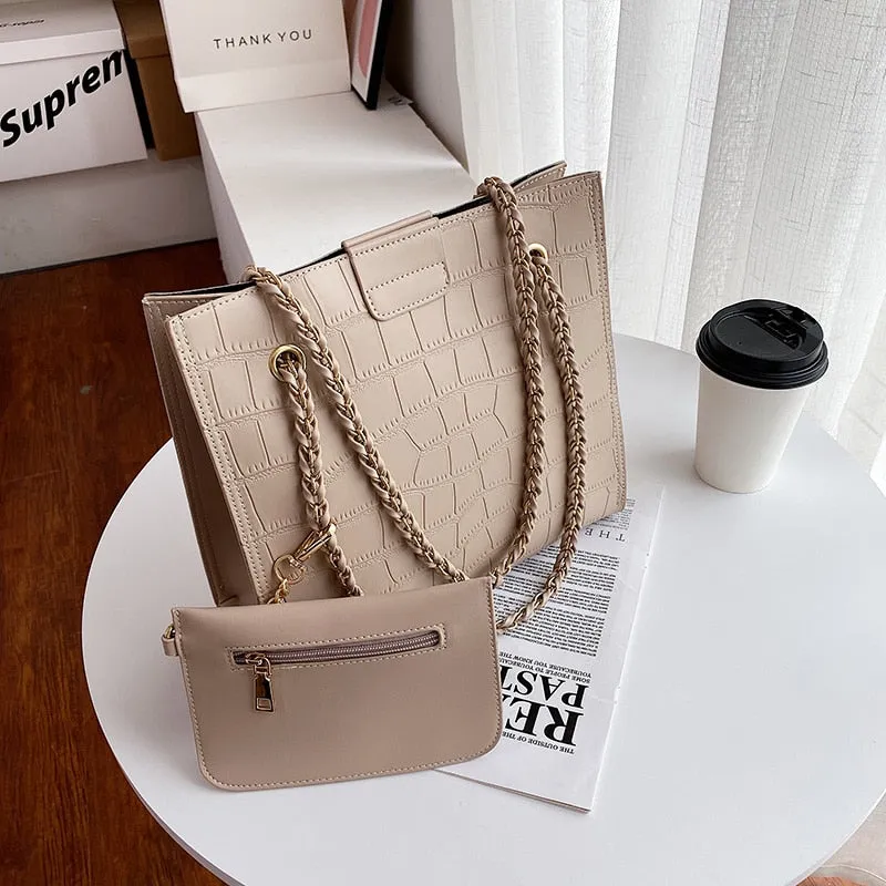 Faux Leather Cross Bags Set For Women Solid Color Shoulder Handbags