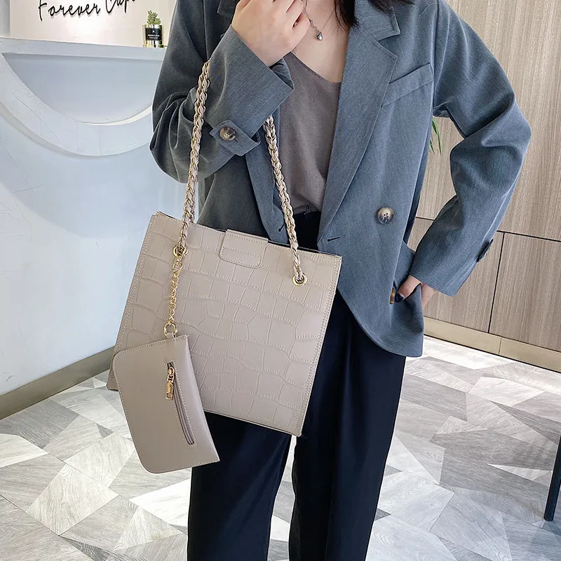 Faux Leather Cross Bags Set For Women Solid Color Shoulder Handbags