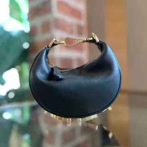 FENDI Fendigraphy Nano Black Leather Hobo Charm Bag