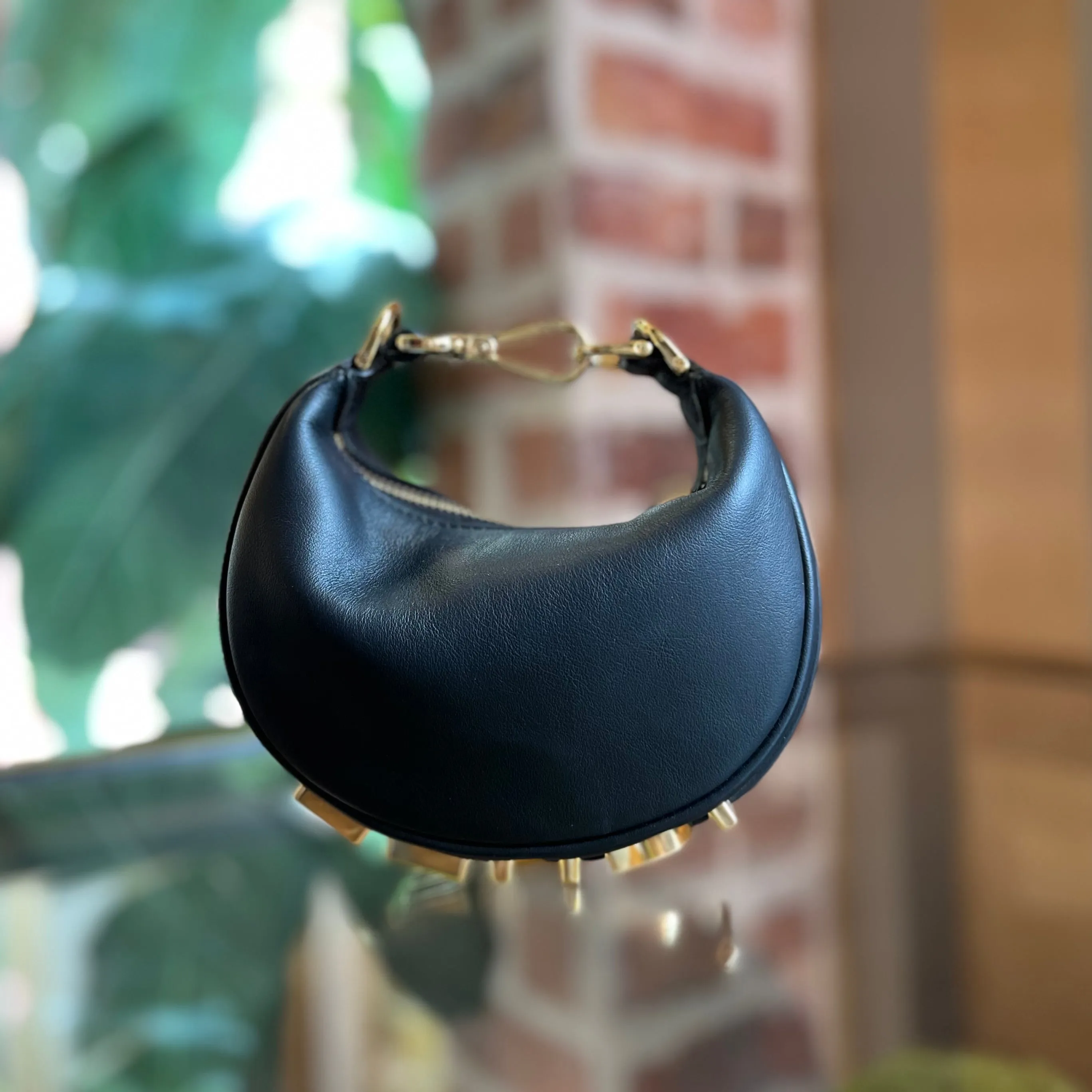 FENDI Fendigraphy Nano Black Leather Hobo Charm Bag
