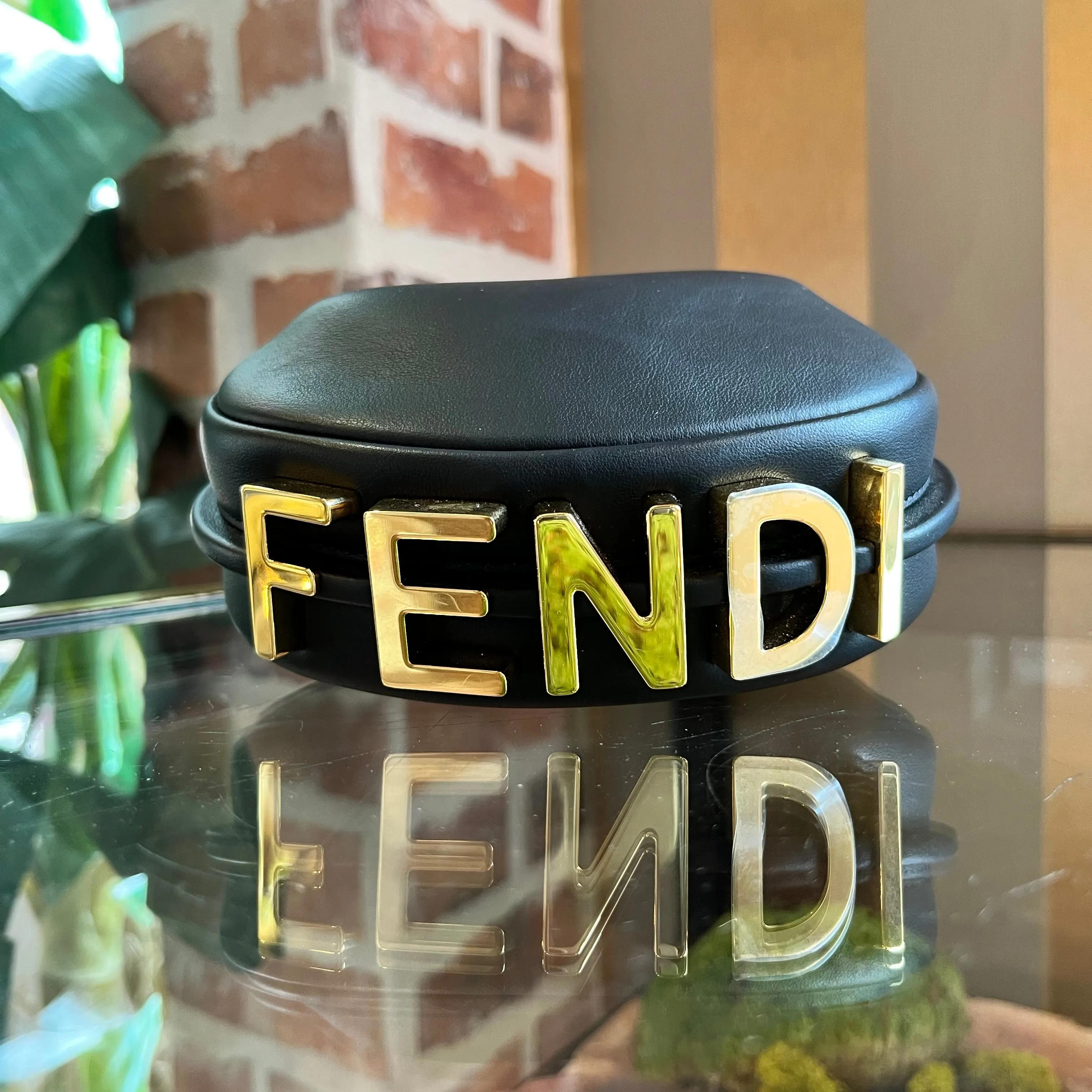FENDI Fendigraphy Nano Black Leather Hobo Charm Bag