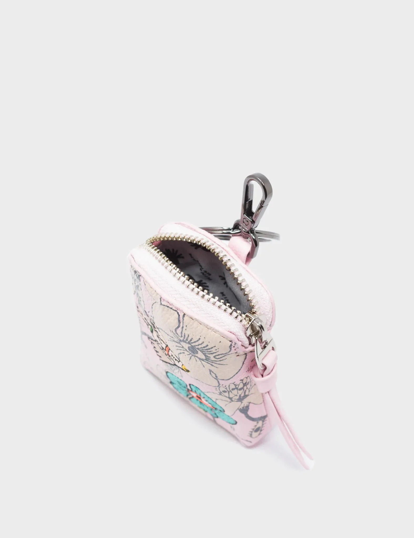 Florence Pouch Charm  - Parfait Pink Leather Keychain Flowers Print