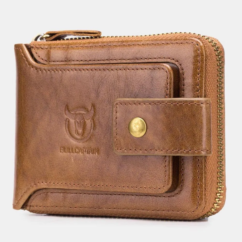 Genuine Leather RFID Wallet For Men 11 Card Slots Coin Bag Zipper Wallet