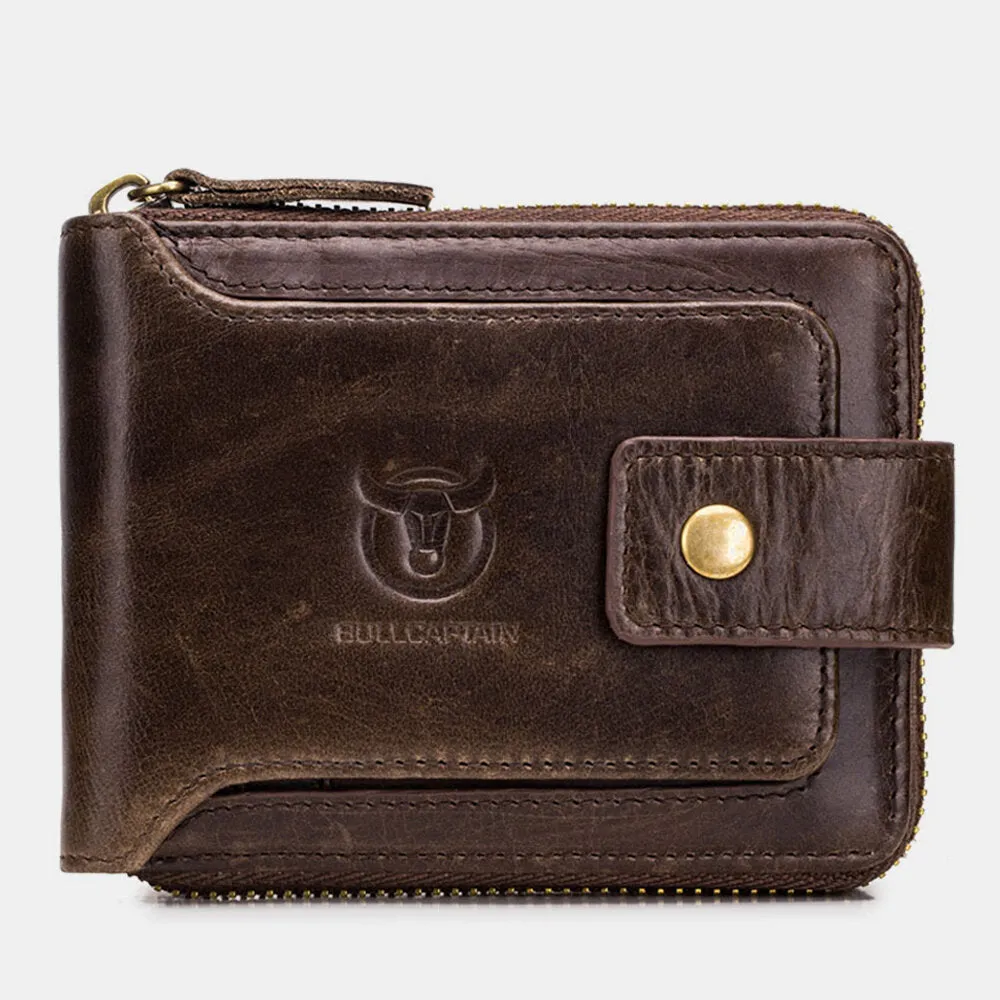 Genuine Leather RFID Wallet For Men 11 Card Slots Coin Bag Zipper Wallet