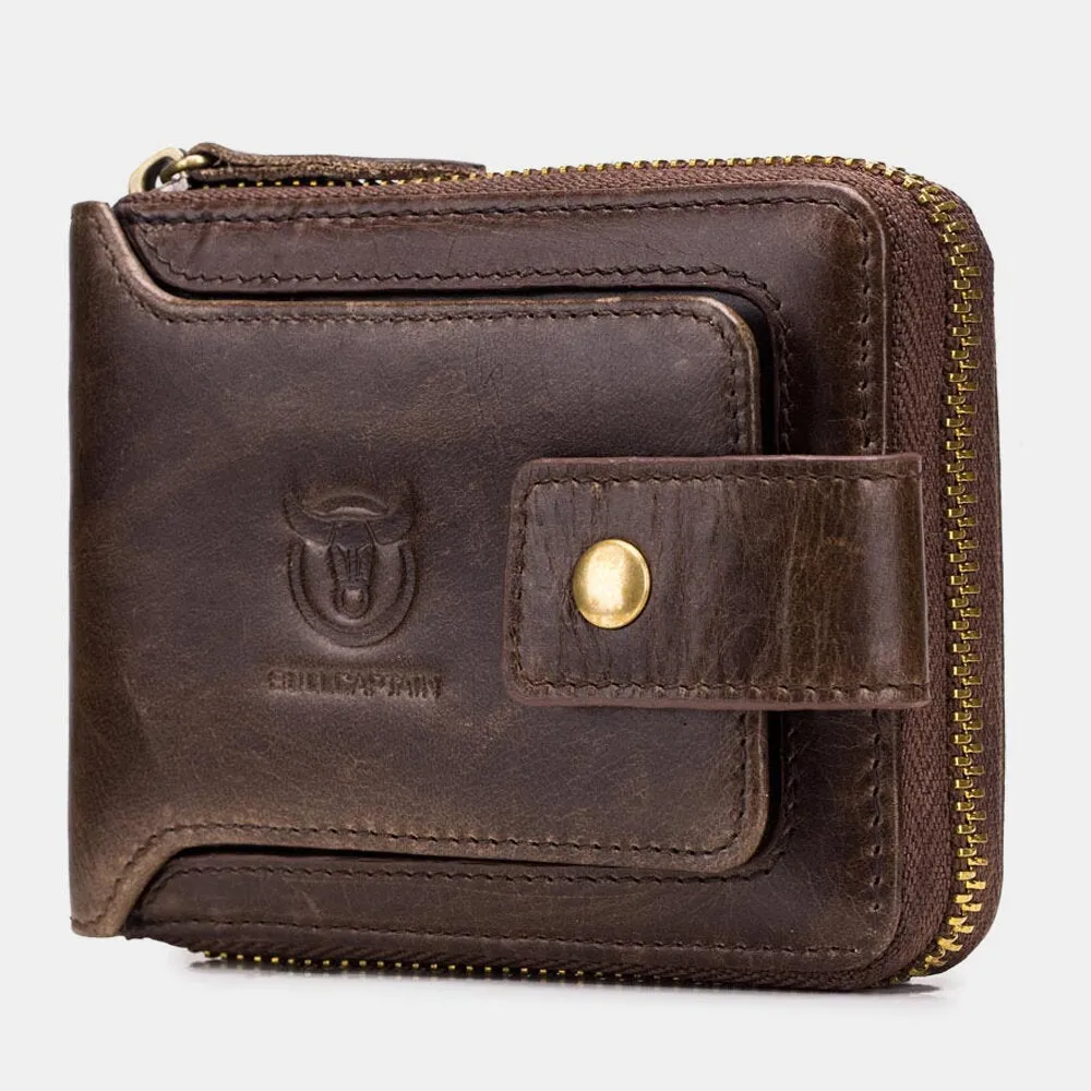 Genuine Leather RFID Wallet For Men 11 Card Slots Coin Bag Zipper Wallet