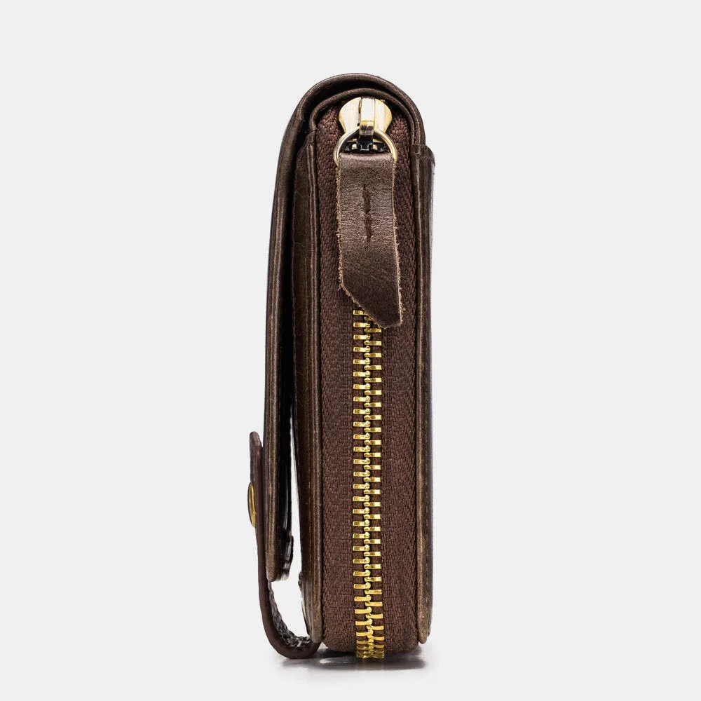 Genuine Leather RFID Wallet For Men 11 Card Slots Coin Bag Zipper Wallet