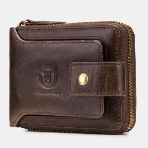 Genuine Leather RFID Wallet For Men 11 Card Slots Coin Bag Zipper Wallet