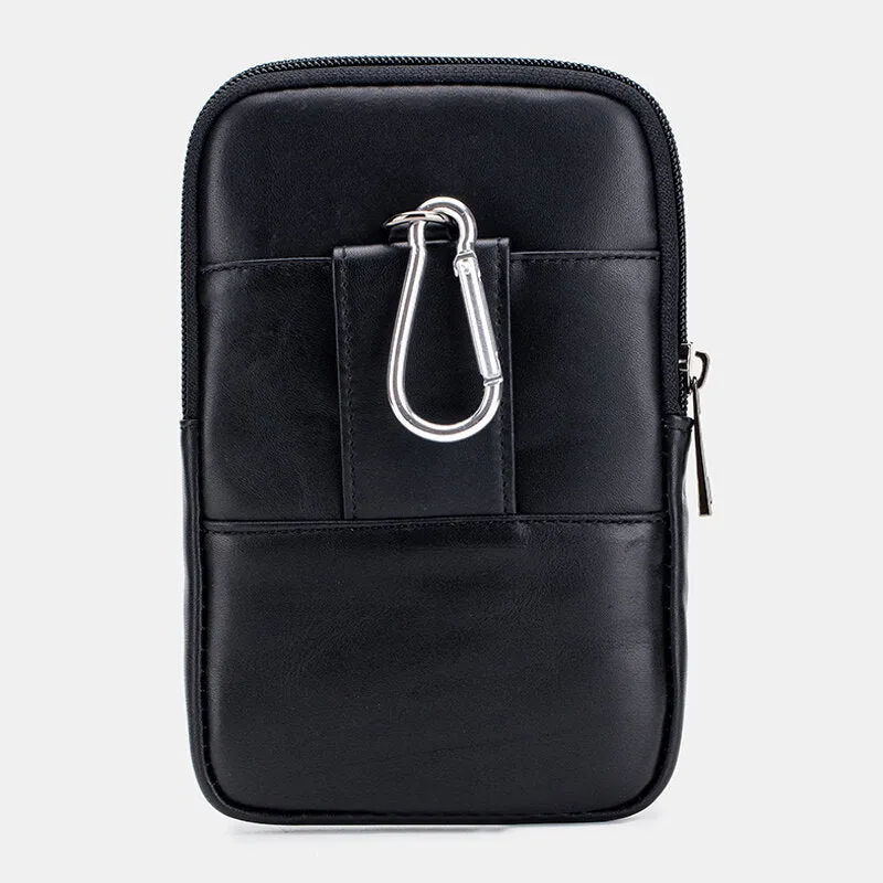 Genuine Leather Vintage Zipper Phone Bag Waist Bag For Business Bag
