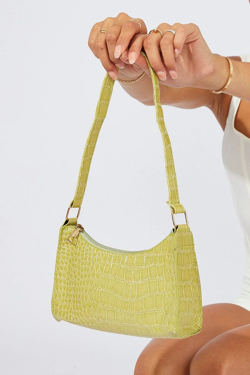 Green Croc Embossed Baguette Bag Shoulder Bag