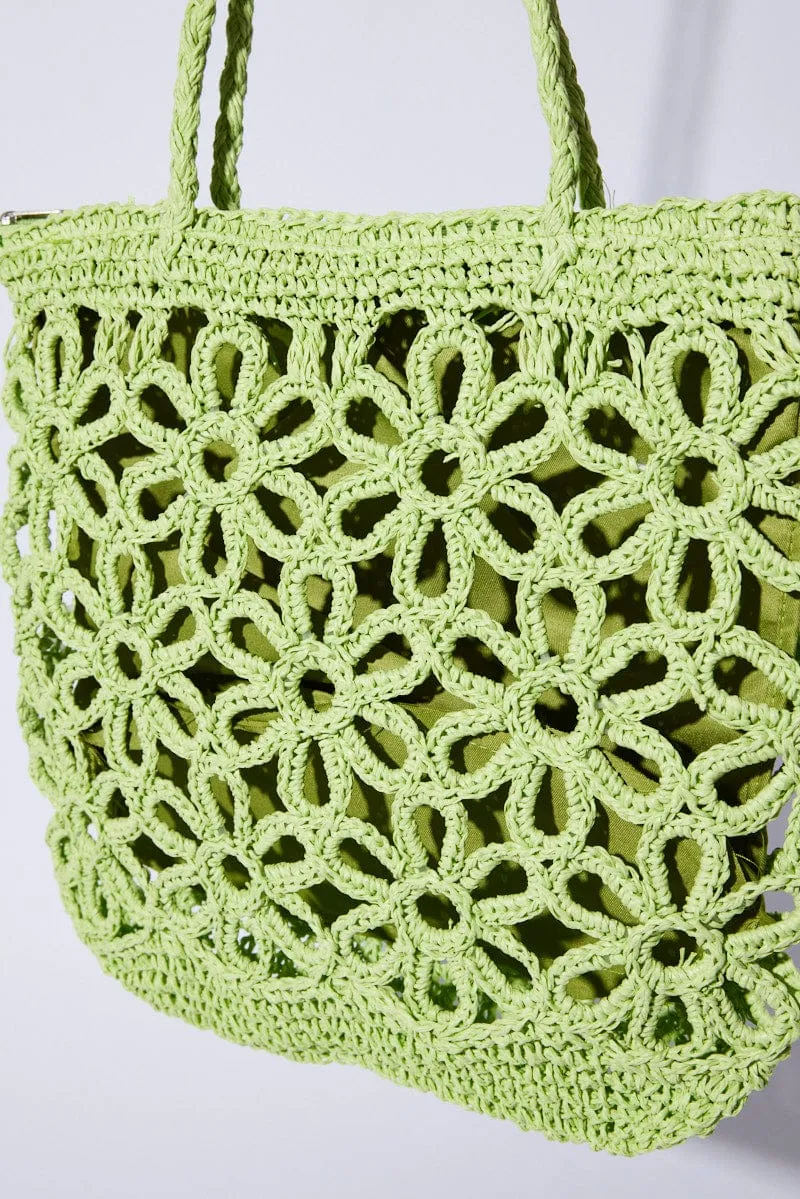 Green Flower Crochet Shopper Bag
