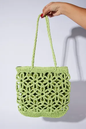 Green Flower Crochet Shopper Bag