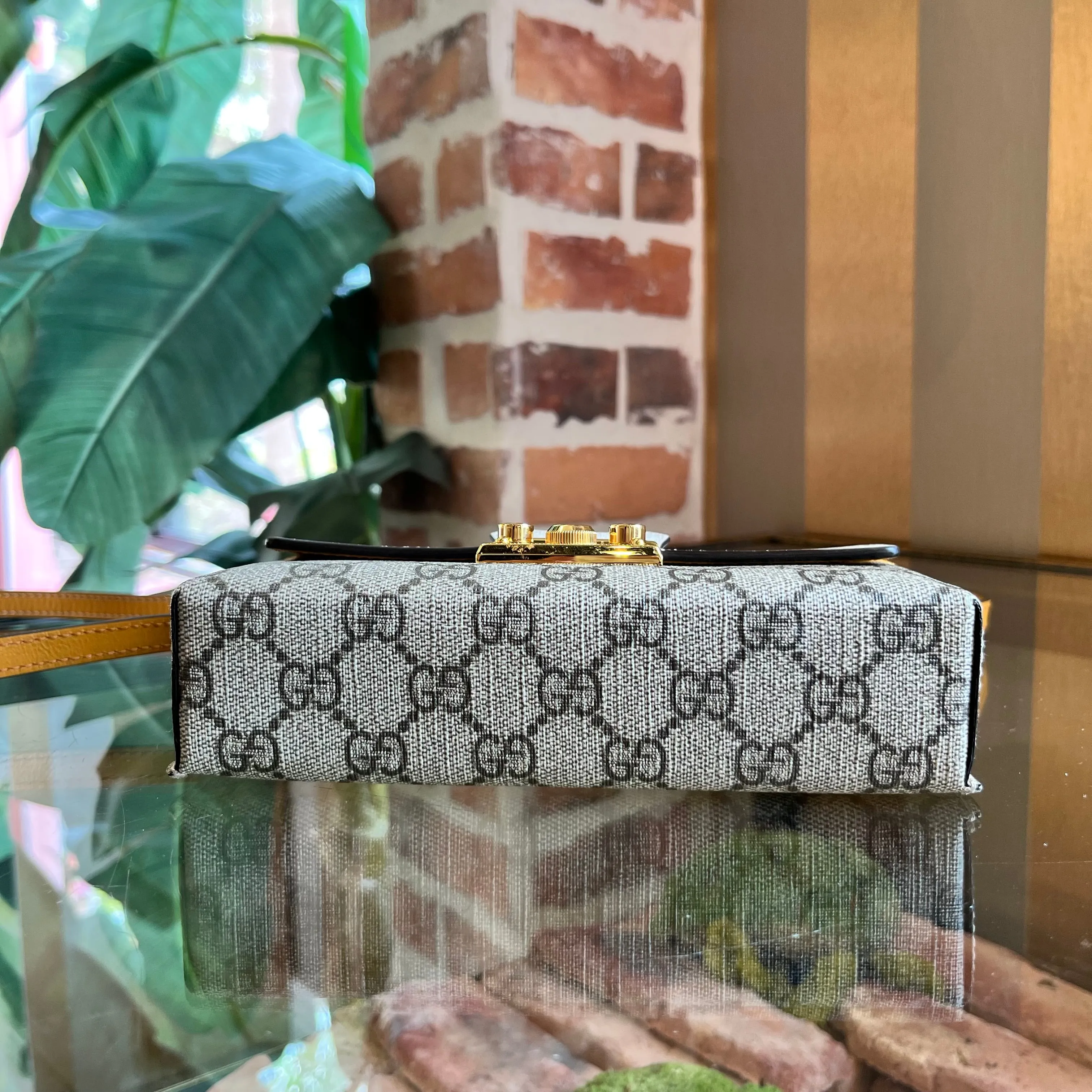 GUCCI Padlock Mini Sun Oil GG Supreme Monogram New Sakai Calfskin Top Handle Bag