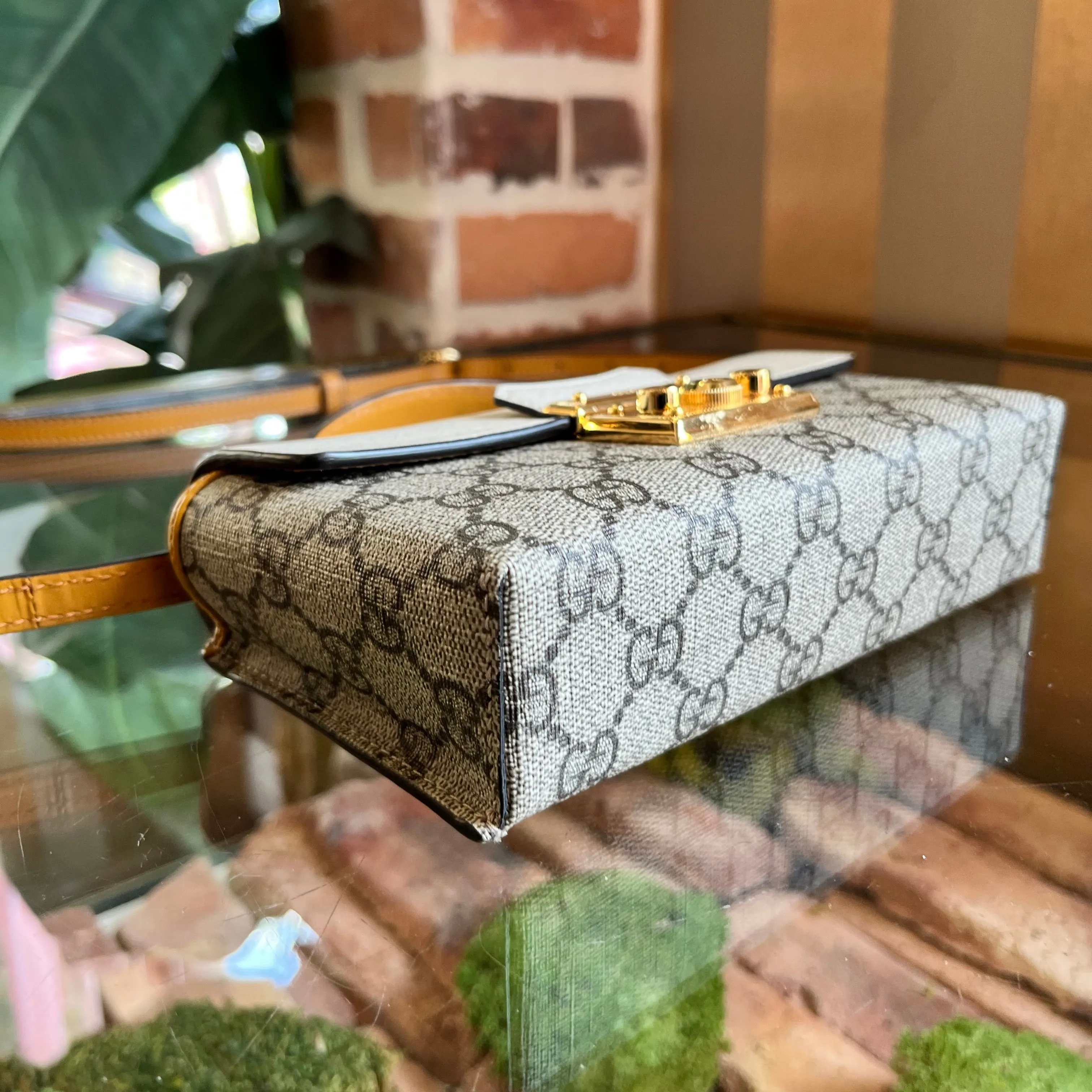 GUCCI Padlock Mini Sun Oil GG Supreme Monogram New Sakai Calfskin Top Handle Bag