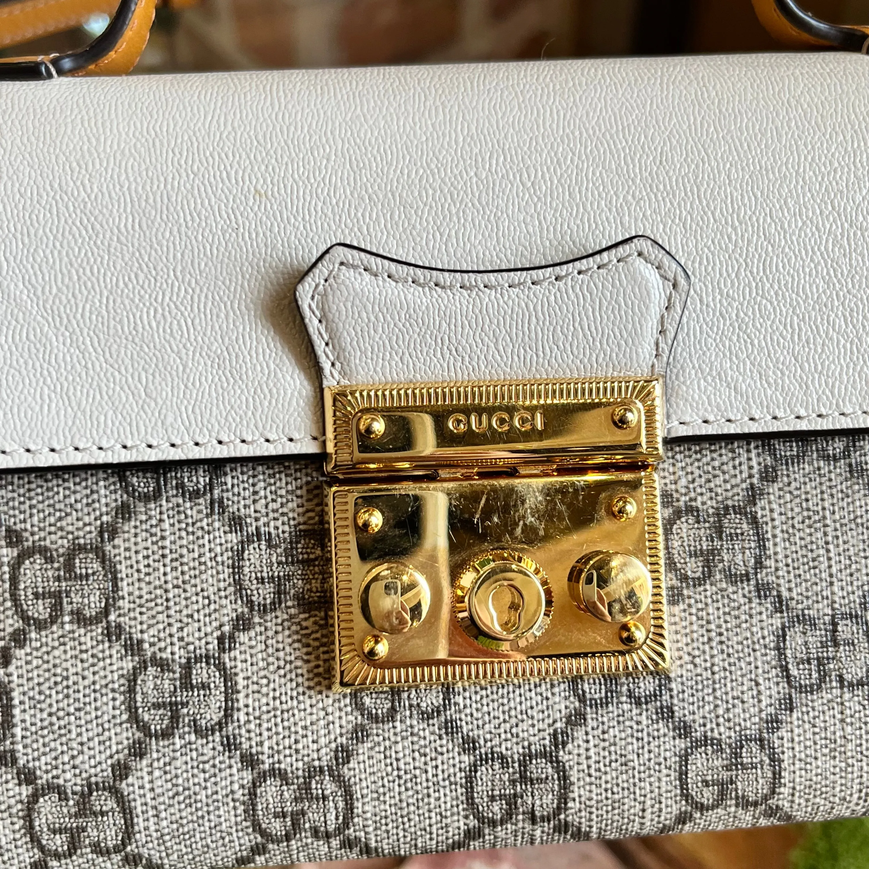 GUCCI Padlock Mini Sun Oil GG Supreme Monogram New Sakai Calfskin Top Handle Bag
