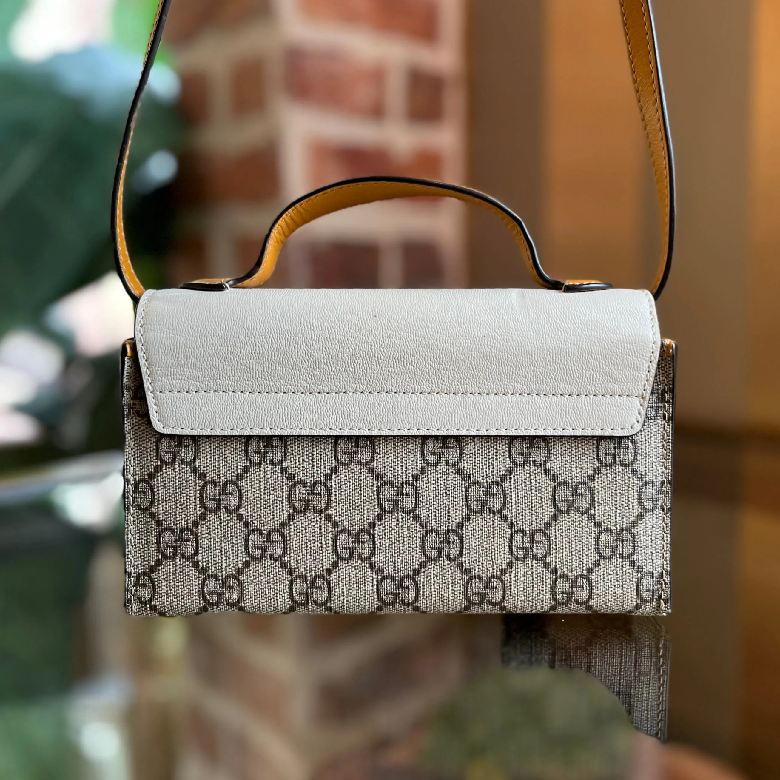 GUCCI Padlock Mini Sun Oil GG Supreme Monogram New Sakai Calfskin Top Handle Bag