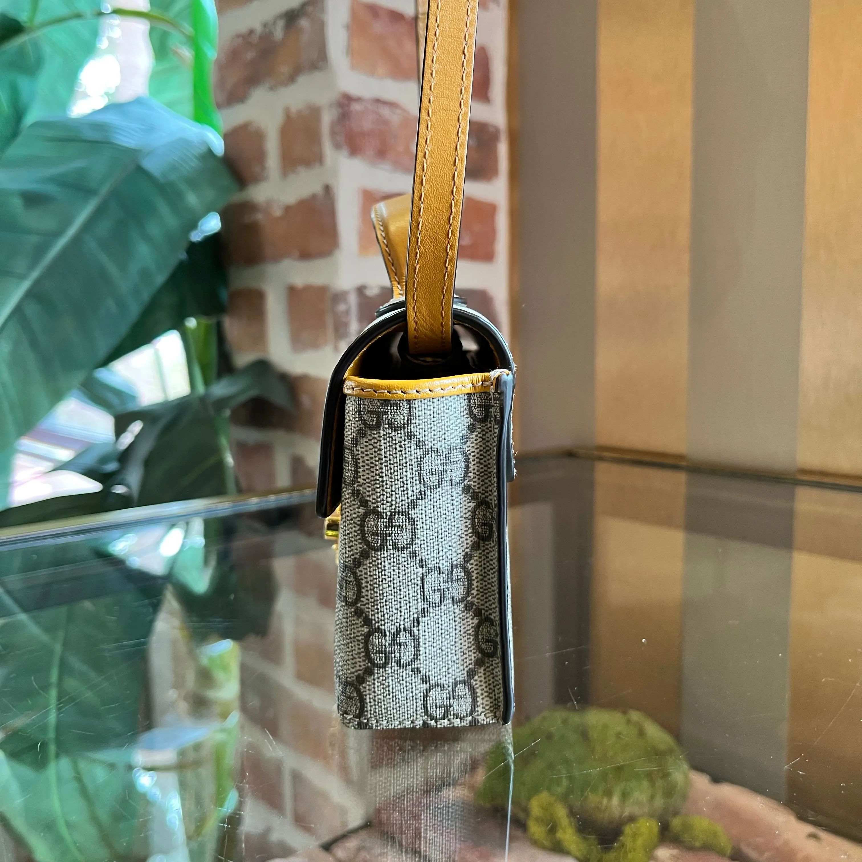 GUCCI Padlock Mini Sun Oil GG Supreme Monogram New Sakai Calfskin Top Handle Bag