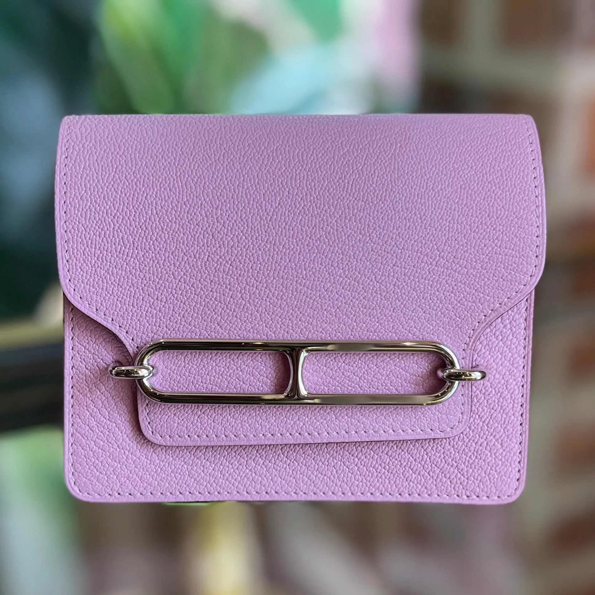 HERMES Mauve Sylvestre Roulis Slim Wallet Chevre Mysore