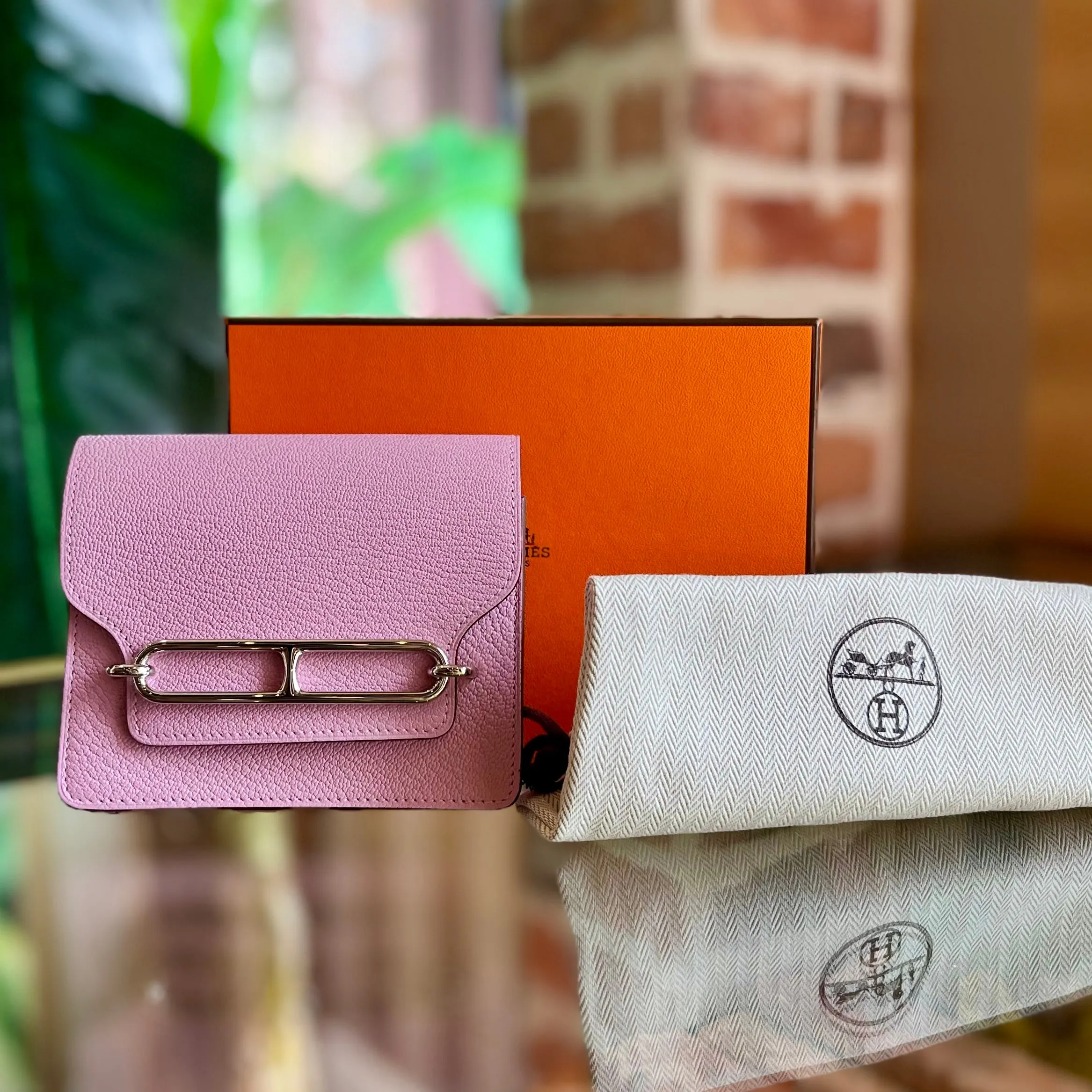 HERMES Mauve Sylvestre Roulis Slim Wallet Chevre Mysore