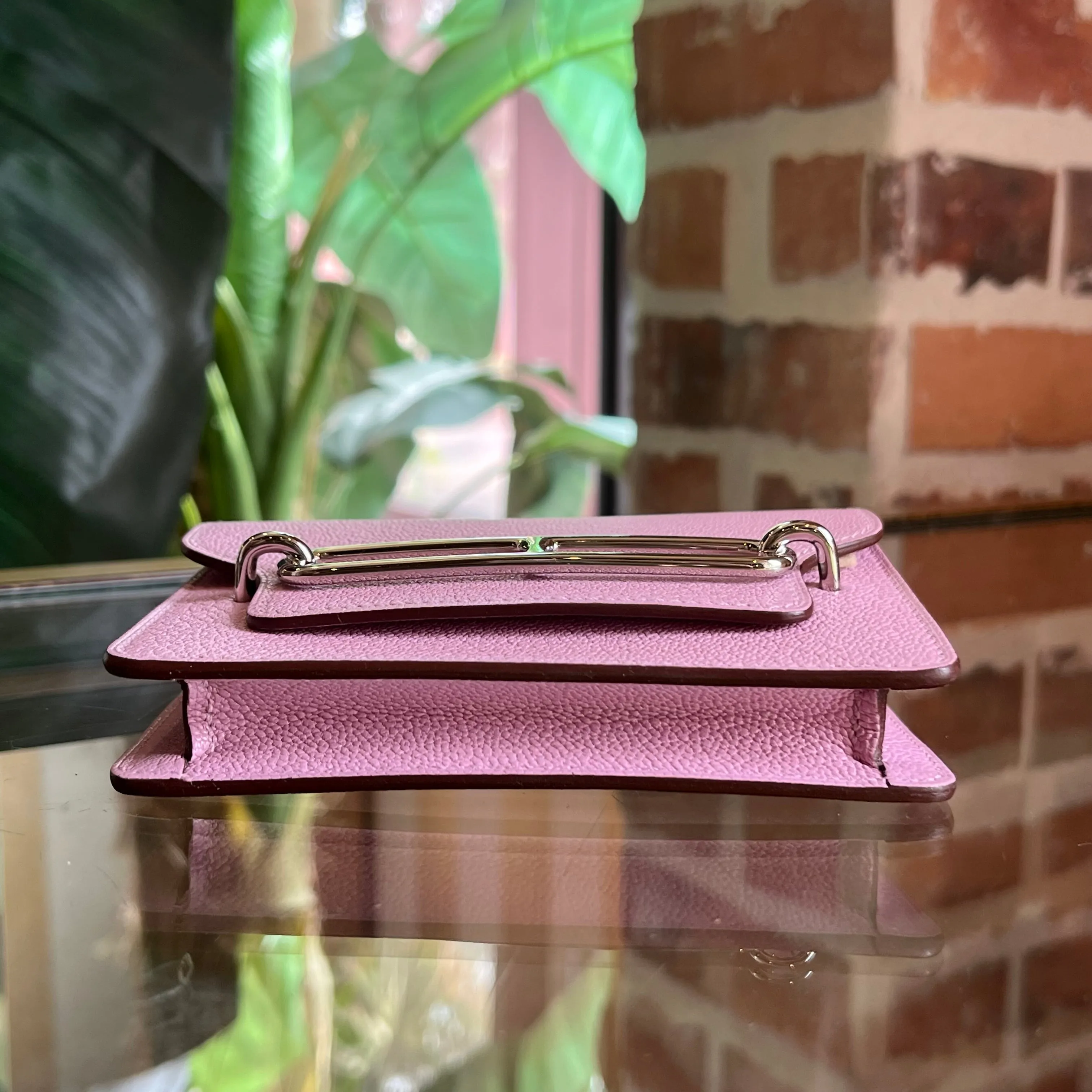 HERMES Mauve Sylvestre Roulis Slim Wallet Chevre Mysore