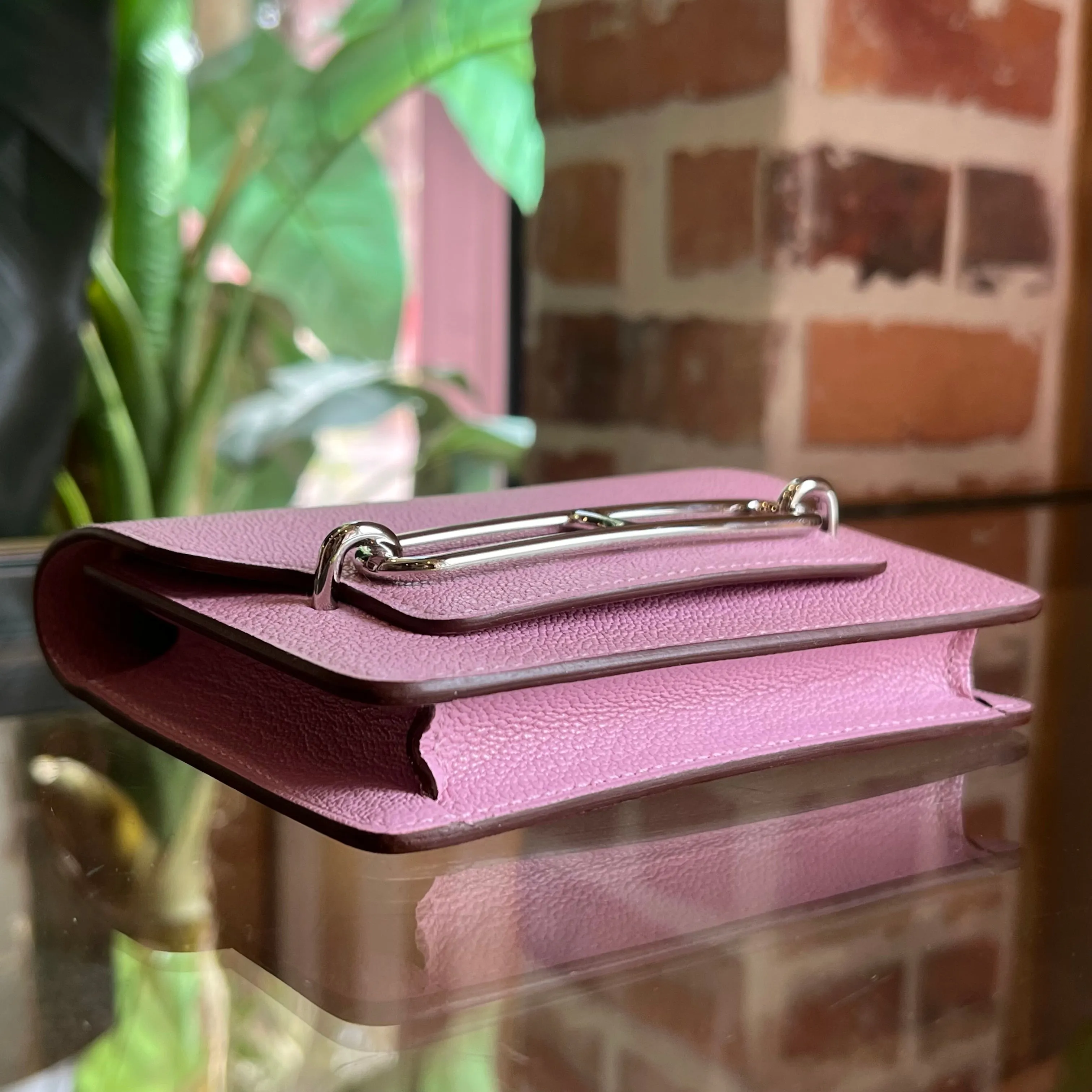 HERMES Mauve Sylvestre Roulis Slim Wallet Chevre Mysore