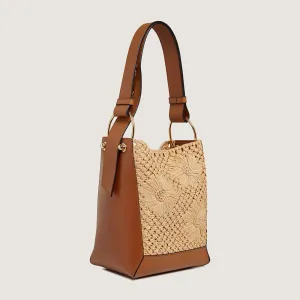Lana Midi Bucket Bag - Floral Paper Raffia/Tan