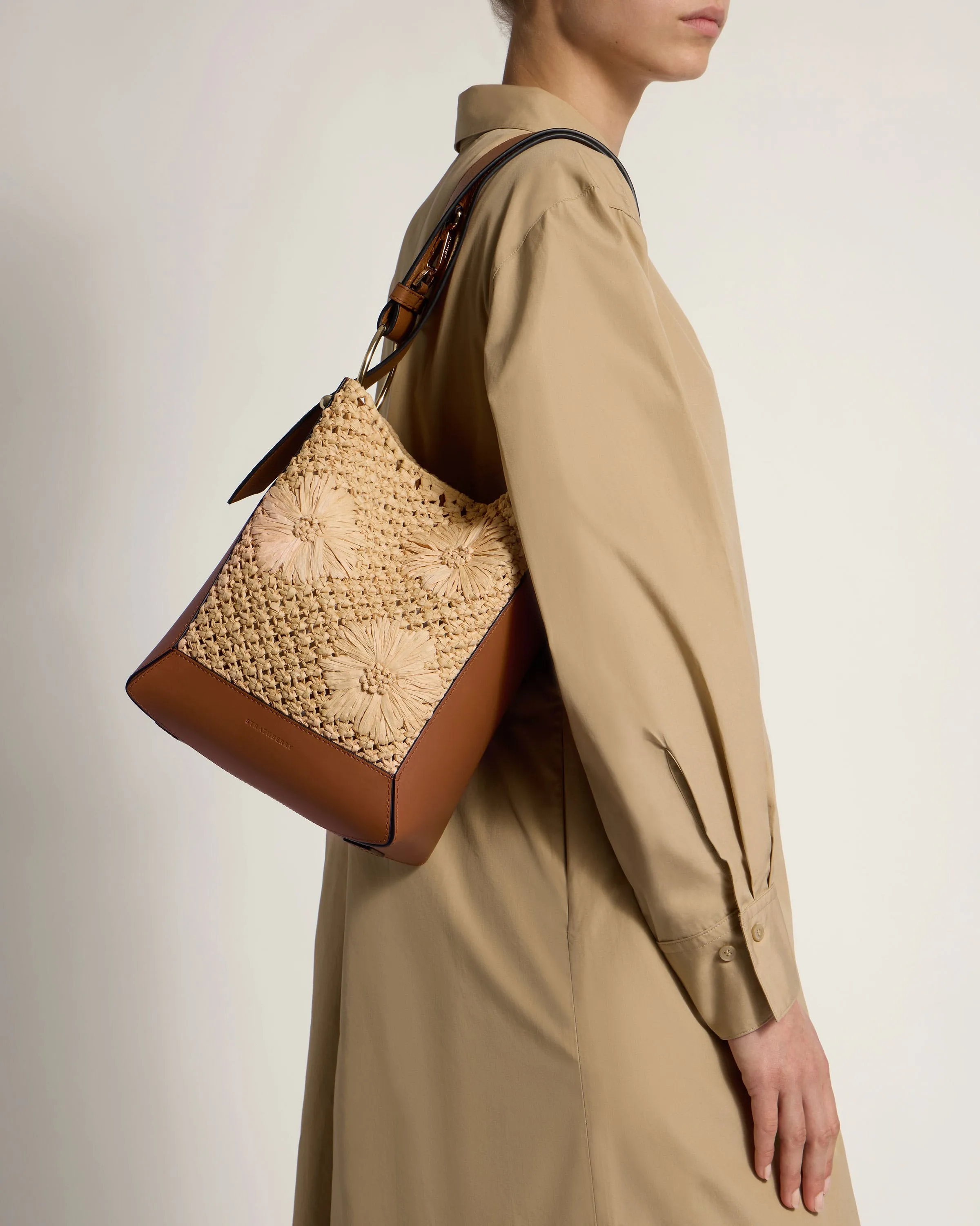 Lana Midi Bucket Bag - Floral Paper Raffia/Tan