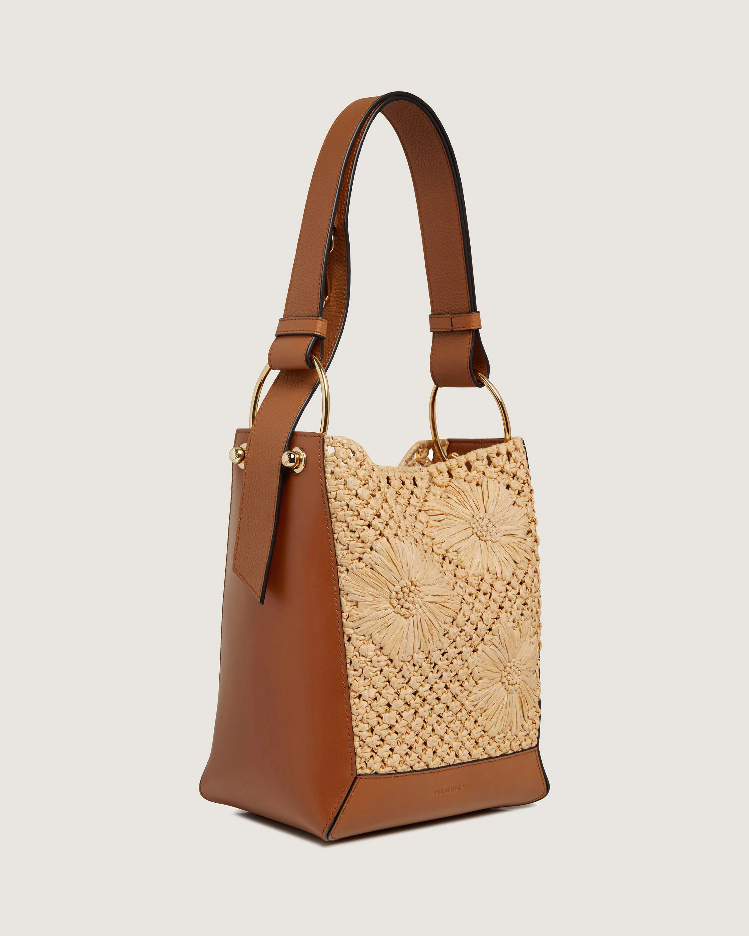 Lana Midi Bucket Bag - Floral Paper Raffia/Tan