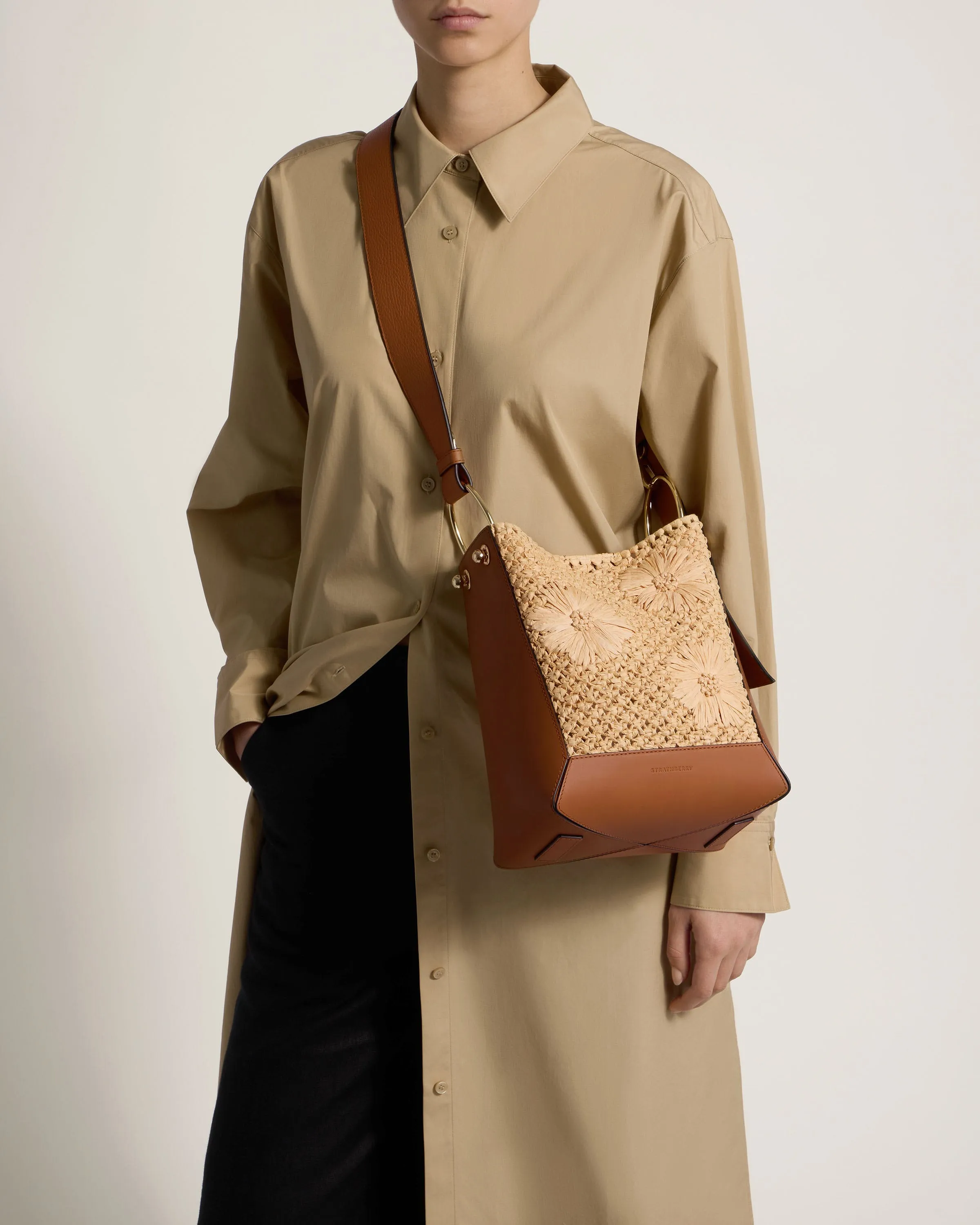 Lana Midi Bucket Bag - Floral Paper Raffia/Tan