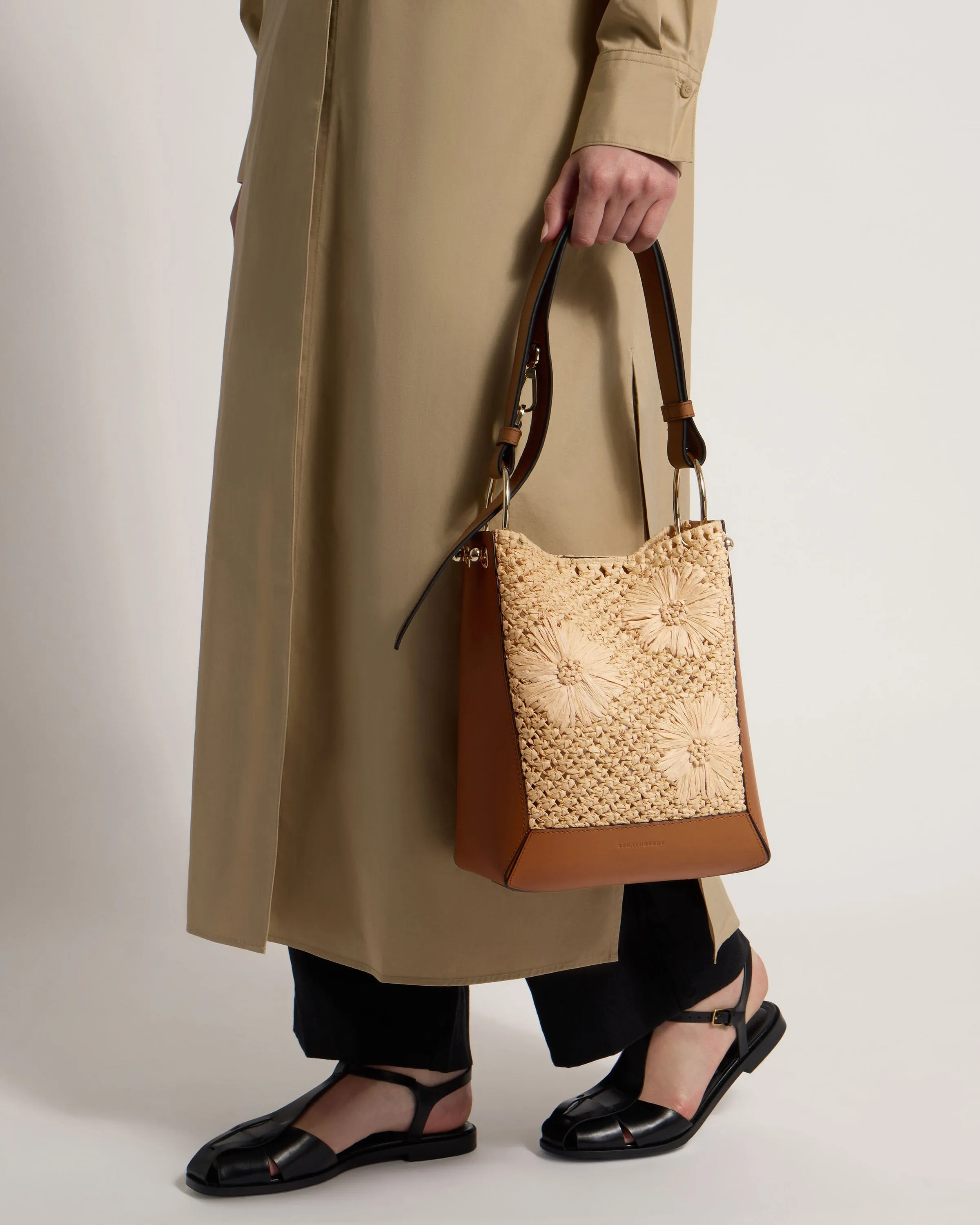 Lana Midi Bucket Bag - Floral Paper Raffia/Tan