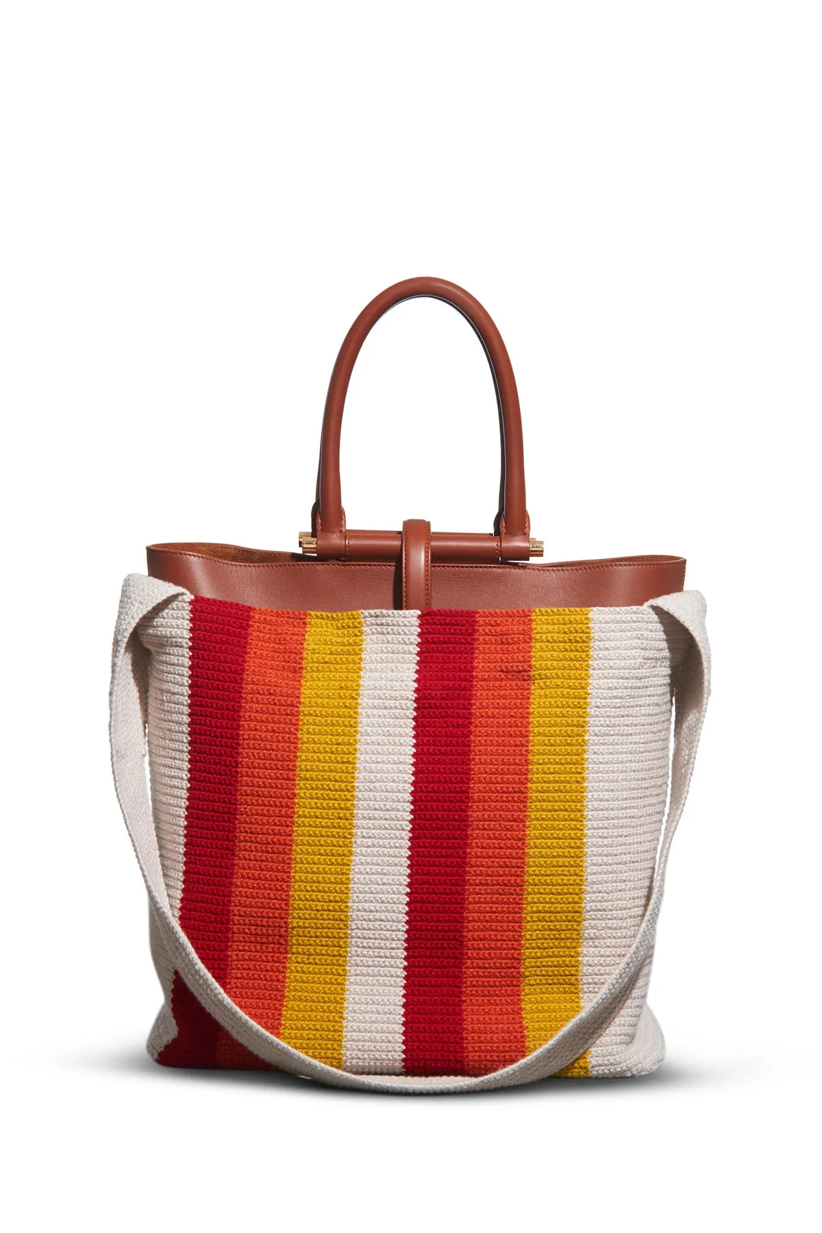 Large Crossover Knit Bag in Red. Orange & Yellow Cashmere