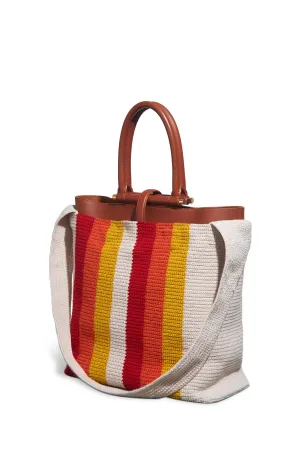 Large Crossover Knit Bag in Red. Orange & Yellow Cashmere