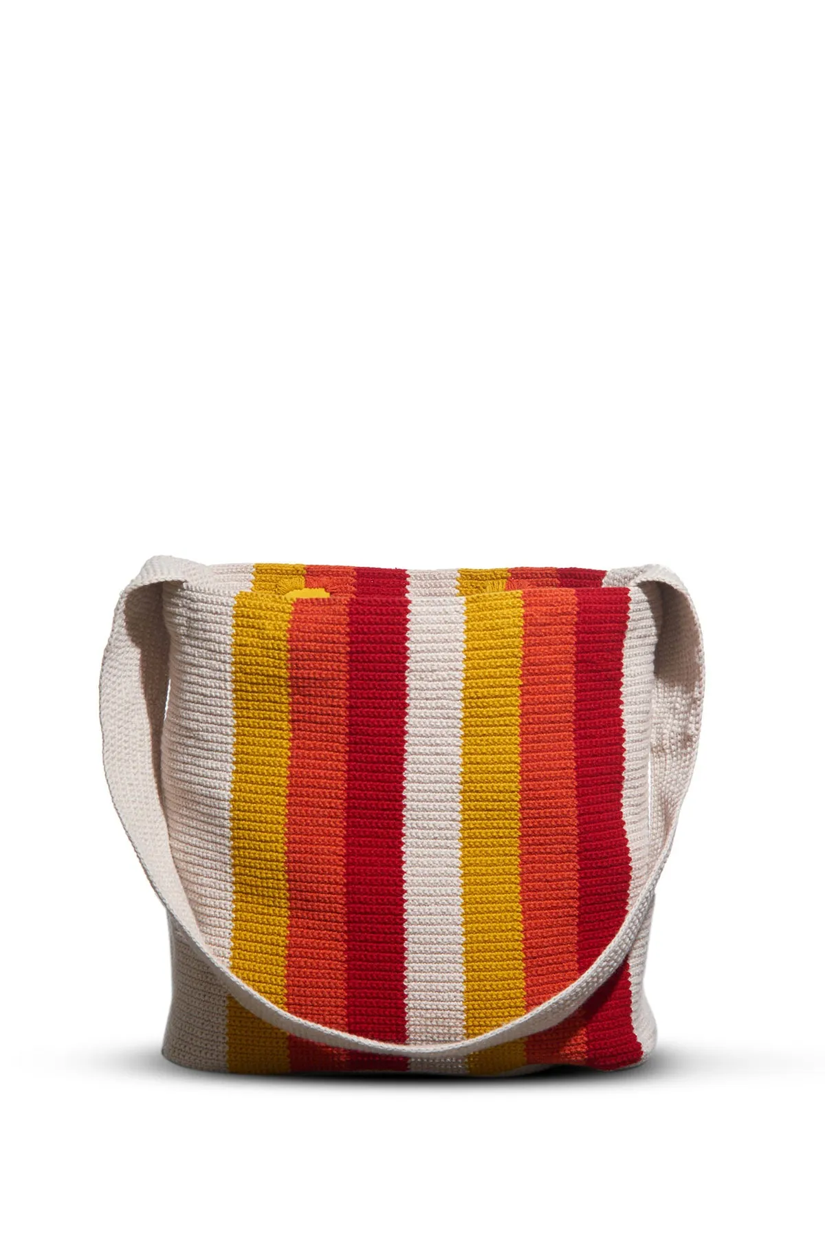 Large Crossover Knit Bag in Red. Orange & Yellow Cashmere