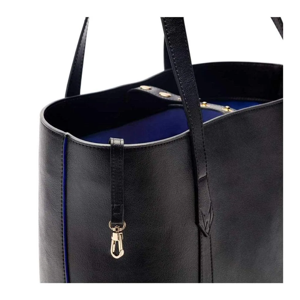 Maddox Vegan Leather Tote Bag | Black & Cobalt Blue