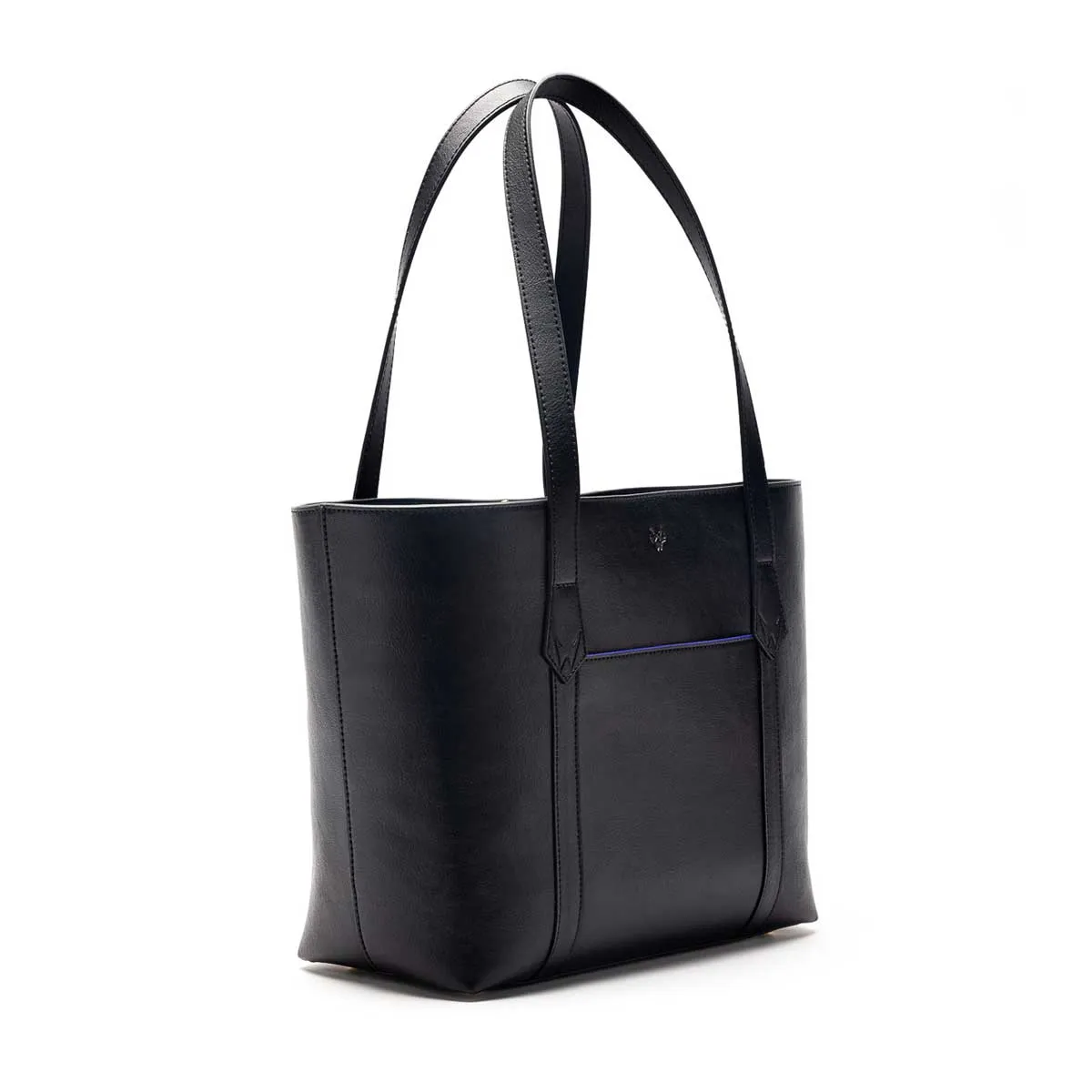 Maddox Vegan Leather Tote Bag | Black & Cobalt Blue