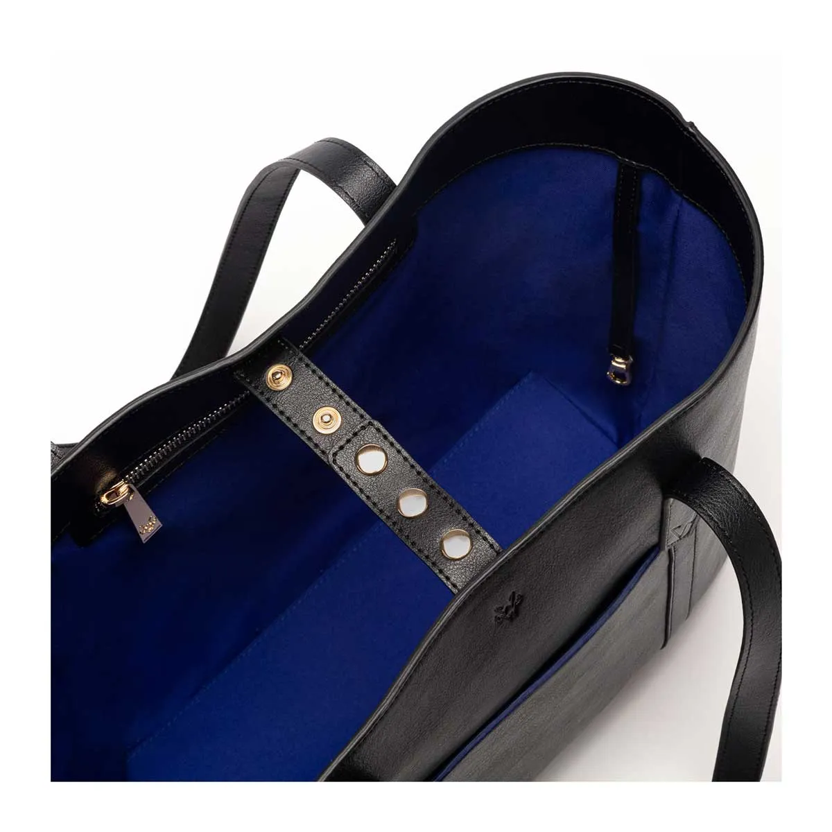 Maddox Vegan Leather Tote Bag | Black & Cobalt Blue