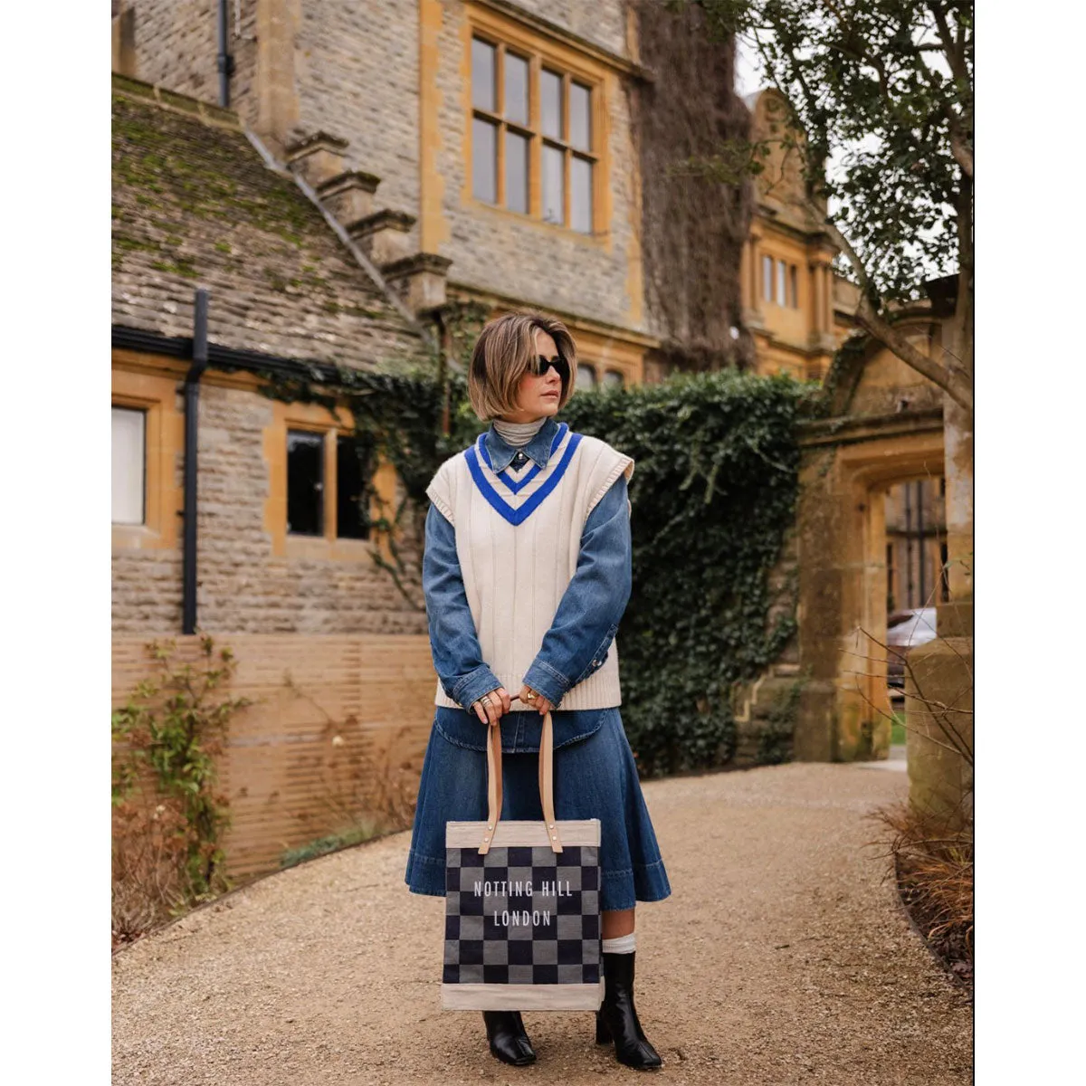 Market Bag in Navy Checker