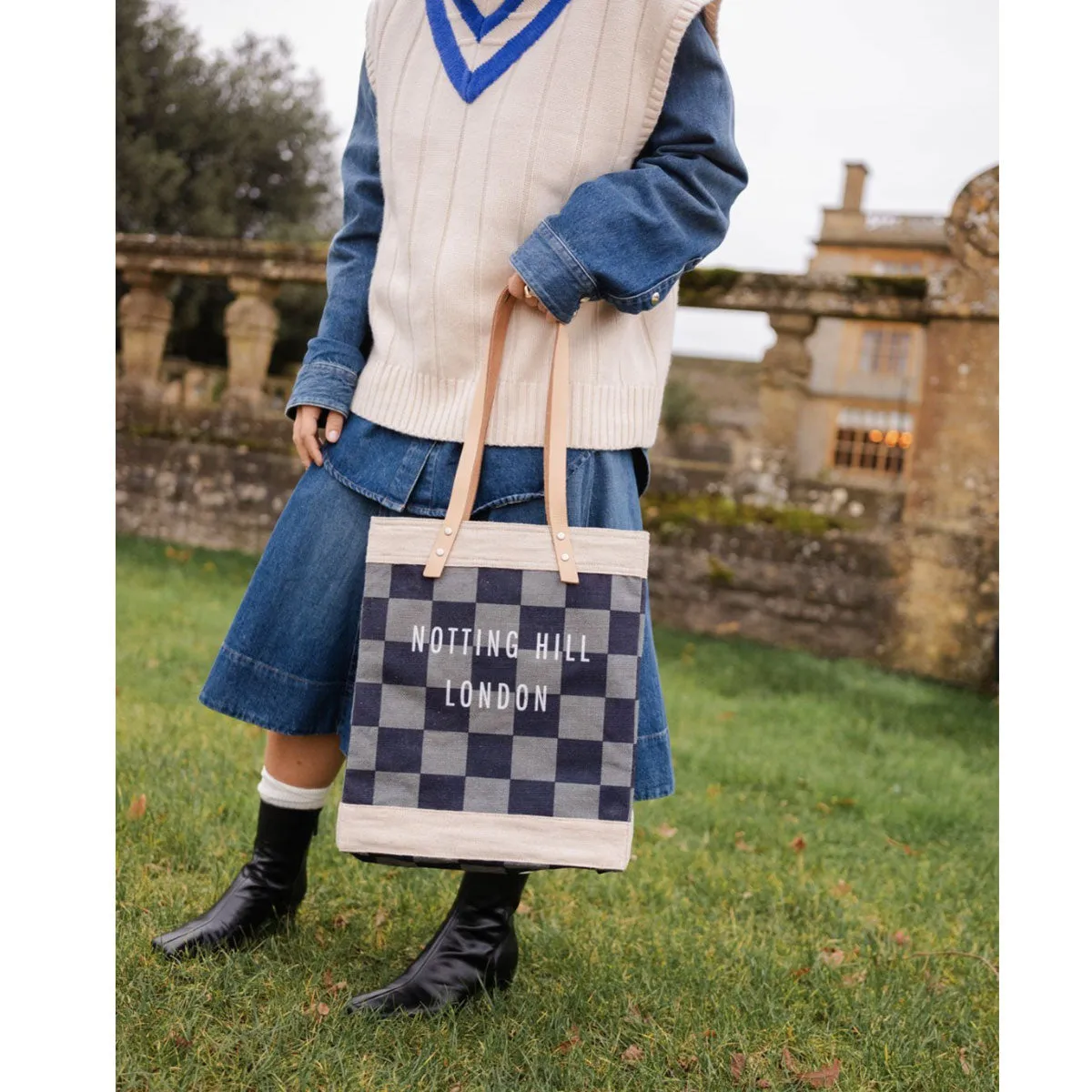 Market Bag in Navy Checker
