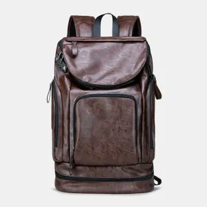 Men Faux Leather Large Capacity Anti-theft 14 Inch Laptop Bag Travel Backpack With USB Charging