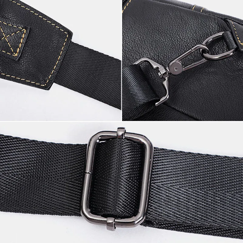Men Genuine Leather Large Capacity Outdoor Casual Chest Bag Convertible Shoulder Strap Multi-pocket Shoulder Bag Crossbody Bag