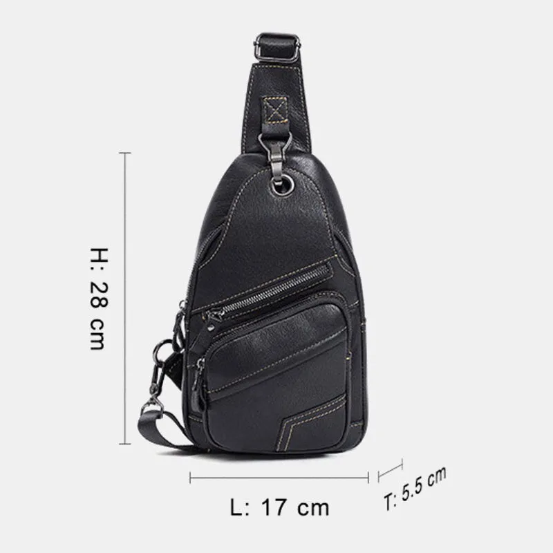 Men Genuine Leather Large Capacity Outdoor Casual Chest Bag Convertible Shoulder Strap Multi-pocket Shoulder Bag Crossbody Bag