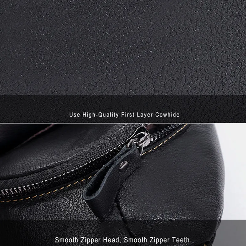 Men Genuine Leather Large Capacity Outdoor Casual Chest Bag Convertible Shoulder Strap Multi-pocket Shoulder Bag Crossbody Bag