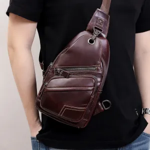 Men Genuine Leather Large Capacity Outdoor Casual Chest Bag Convertible Shoulder Strap Multi-pocket Shoulder Bag Crossbody Bag