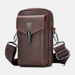 Men Genuine Leather Large Capacity Vintage 6.5 Inch Phone Bag Waist Bag Shoulder Bag Crossbody Bag