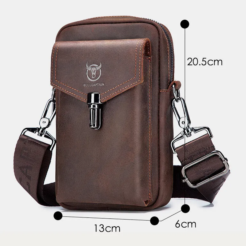 Men Genuine Leather Large Capacity Vintage 6.5 Inch Phone Bag Waist Bag Shoulder Bag Crossbody Bag