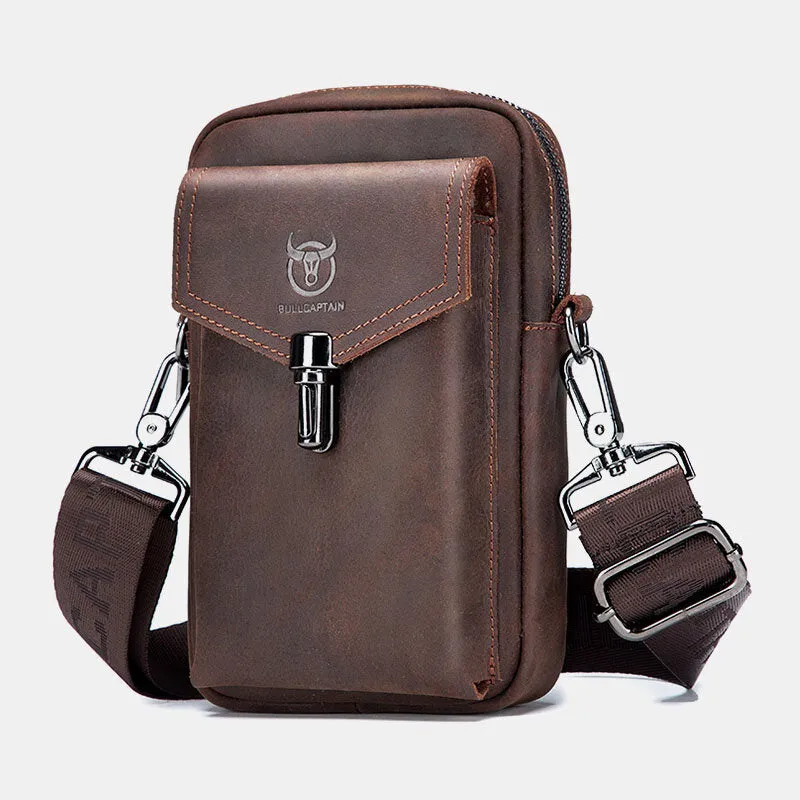 Men Genuine Leather Large Capacity Vintage 6.5 Inch Phone Bag Waist Bag Shoulder Bag Crossbody Bag