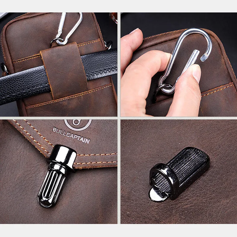 Men Genuine Leather Large Capacity Vintage 6.5 Inch Phone Bag Waist Bag Shoulder Bag Crossbody Bag