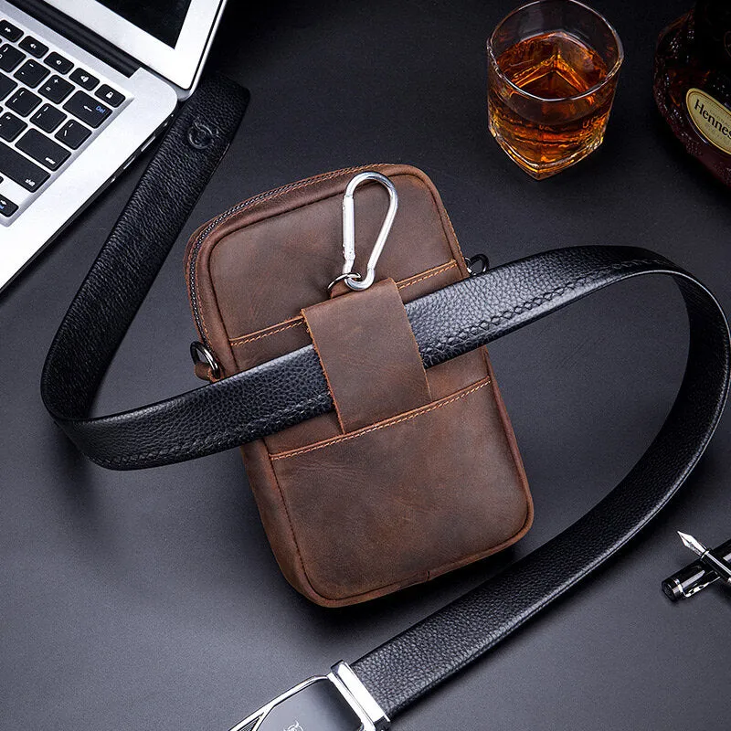Men Genuine Leather Large Capacity Vintage 6.5 Inch Phone Bag Waist Bag Shoulder Bag Crossbody Bag